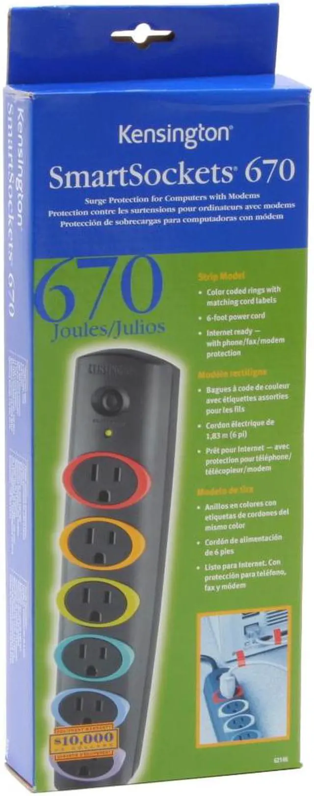 Alt view image 5 of 5 - Kensington K62146NA 6 Feet 6 Outlets 670 Joules Surge Protector