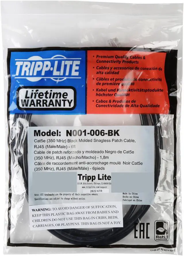 Alt view image 3 of 3 - TRIPP LITE N001-006-BK 6 ft. Cat 5/5E Black 350MHz Snagless Molded Patch Cable