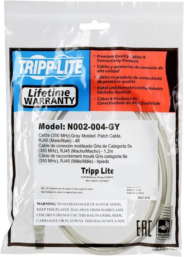 Alt view image 3 of 3 - TRIPP LITE N002-004-GY 4 ft. Cat 5E Gray 350MHz Molded Cable