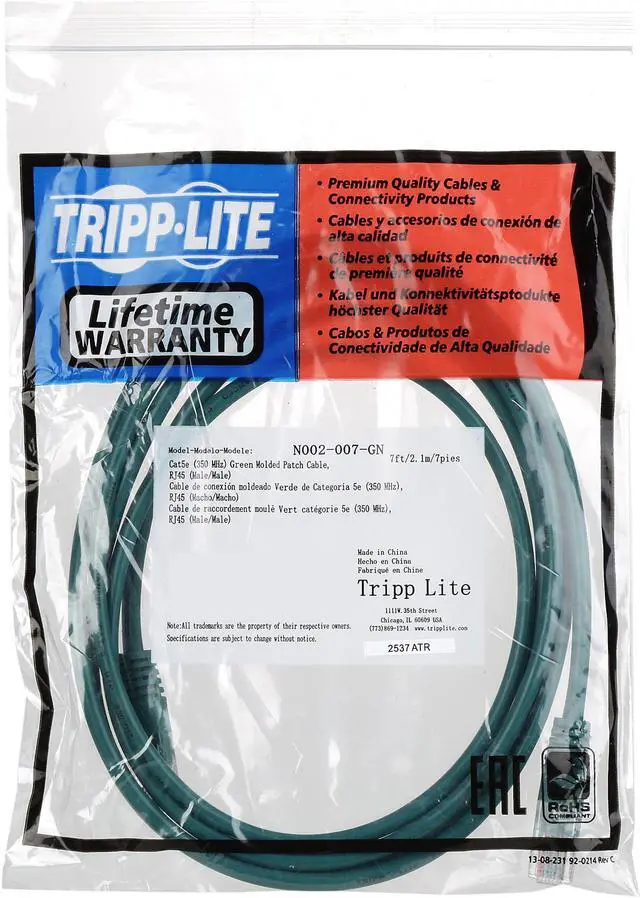 Alt view image 3 of 3 - TRIPP LITE N002-007-GN 7 ft. Cat 5E Green 350MHz Molded Cable