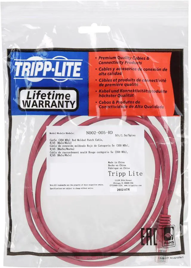 Alt view image 3 of 4 - TRIPP LITE N002-005-RD 5 ft. Cat 5E Red 350MHz Molded Cable