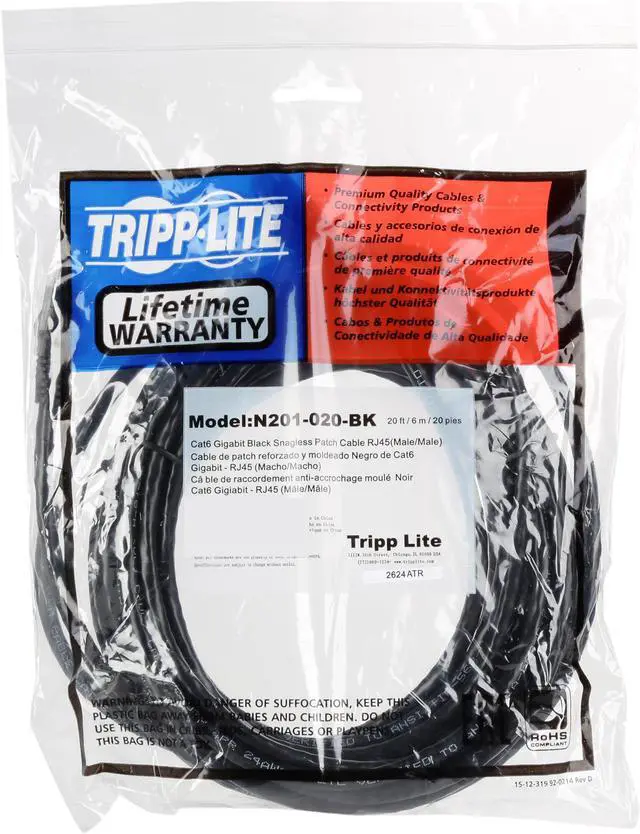 Alt view image 3 of 4 - TRIPP LITE N201-020-BK 20 ft. Cat 6 Black Network Cable