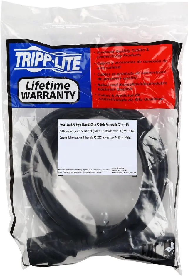 Alt view image 3 of 3 - Tripp Lite Model P036-006 6 ft. Heavy-Duty 12AWG Power Cable, C19 to C20
