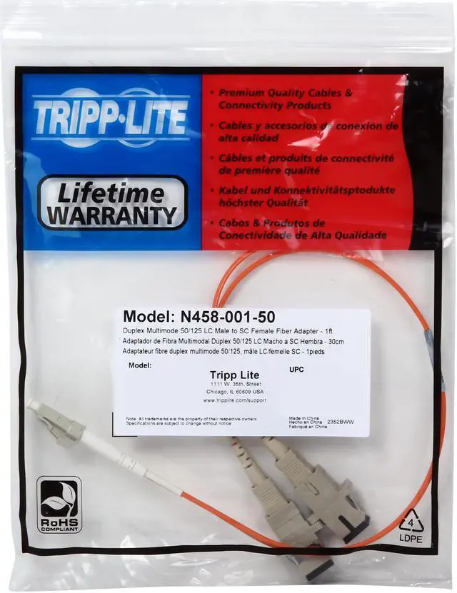 Alt view image 3 of 3 - Tripp Lite N458-001-50 LC Male to SC Female Duplex MMF 50/125 Adapter