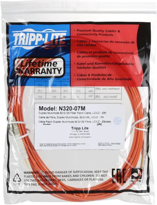 Alt view image 3 of 3 - Tripp Lite N320-07M 23 ft. LC to LC Duplex MMF 62.5/125 Fiber Cable