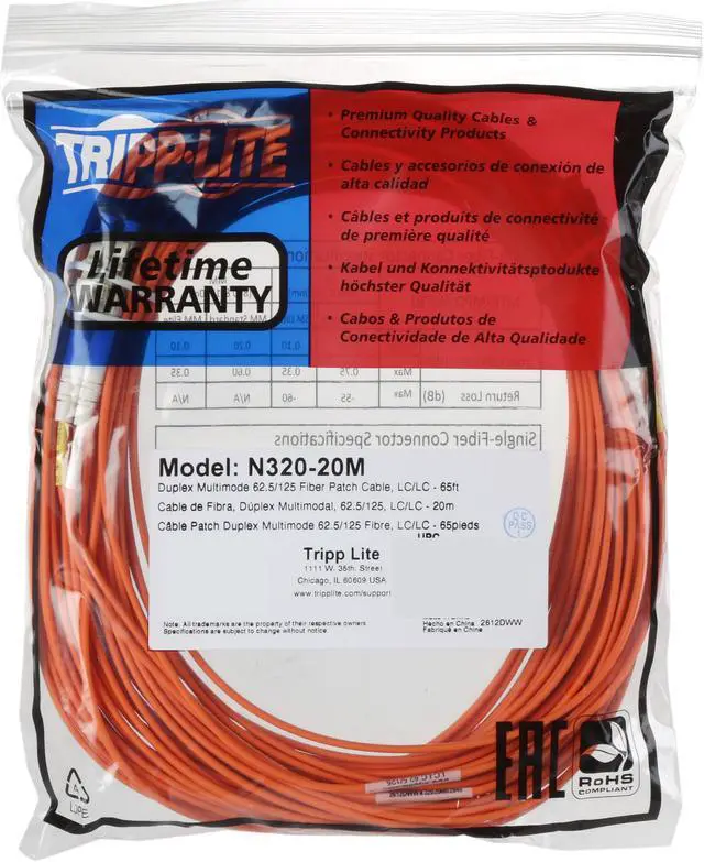 Alt view image 3 of 3 - Tripp Lite N320-20M 65 ft. LC to LC Duplex MMF 62.5/125 Fiber Cable