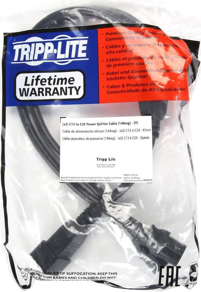 Alt view image 3 of 3 - Tripp Lite Model P032-002-2C13 2 ft. AC Power Splitter Cable