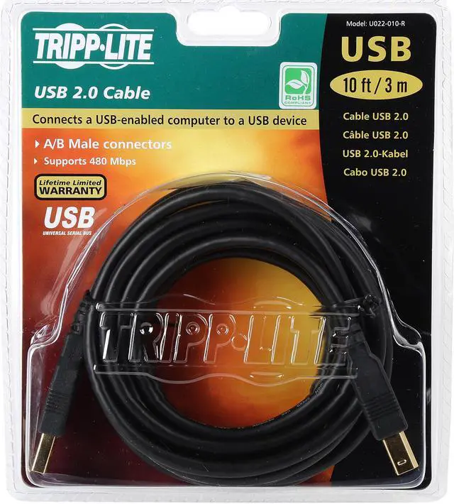 Alt view image 3 of 4 - Tripp Lite U022-010-R Black USB2.0 A/B Gold Device Cable