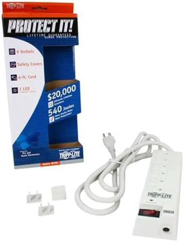 Alt view image 5 of 5 - Tripp Lite Surge Protector Power Strip, 6 Right Angle Outlets, 6 Feet Cord, 540 Joules, Diagnostic LED (SPIKESTIK)