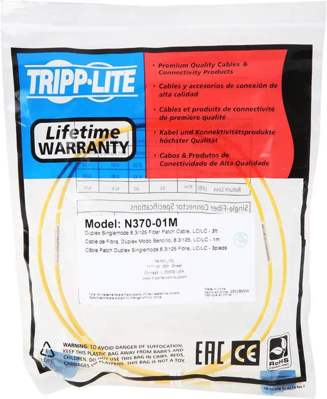 Alt view image 3 of 3 - Tripp Lite Duplex Singlemode 8.3/125 Fiber Patch Cable (LC/LC), 1M 3-ft. (N370-01M)