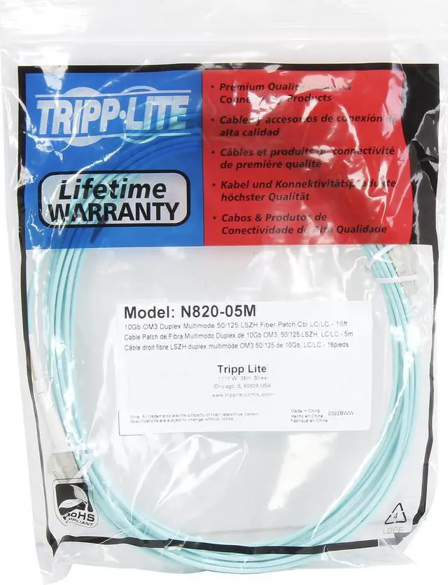 Alt view image 3 of 3 - Tripp Lite N820-05M 16 ft. 10Gb Duplex MMF 50/125 OM3 LSZH Patch Cable (LC/LC)