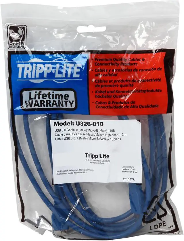 Alt view image 3 of 3 - Tripp Lite U326-010 Blue USB 3.0 Super Speed Device cable (A Male to Micro - B Male)