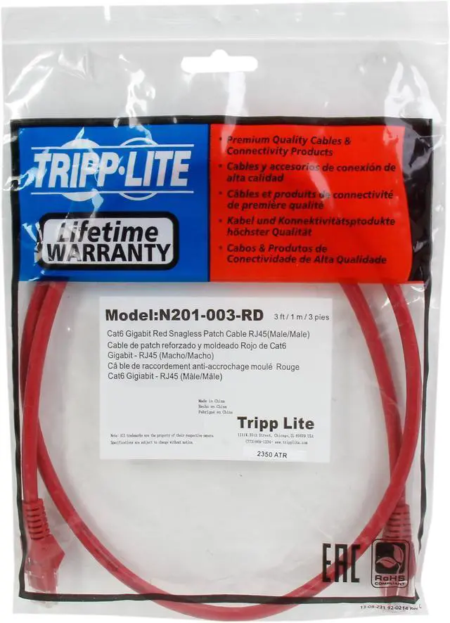 Alt view image 3 of 3 - TRIPP LITE N201-003-RD 3 ft. Cat 6 Red Network Cable