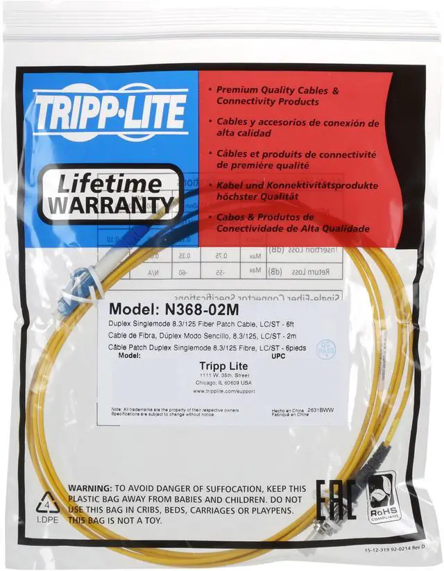 Alt view image 3 of 4 - Tripp Lite Duplex Singlemode 8.3/125 Fiber Patch Cable (LC/ST), 2M 6-ft. (N368-02M)