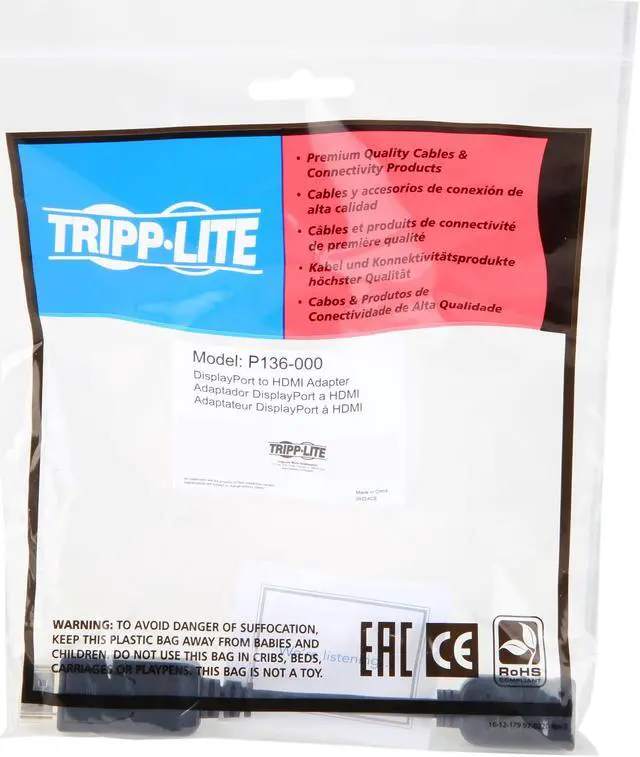 Alt view image 3 of 3 - Tripp Lite DisplayPort to HDMI Cable Adapter, Converter for DP to HDMI (M/F), 1920x1200/1080p, 6-in. (P136-000)