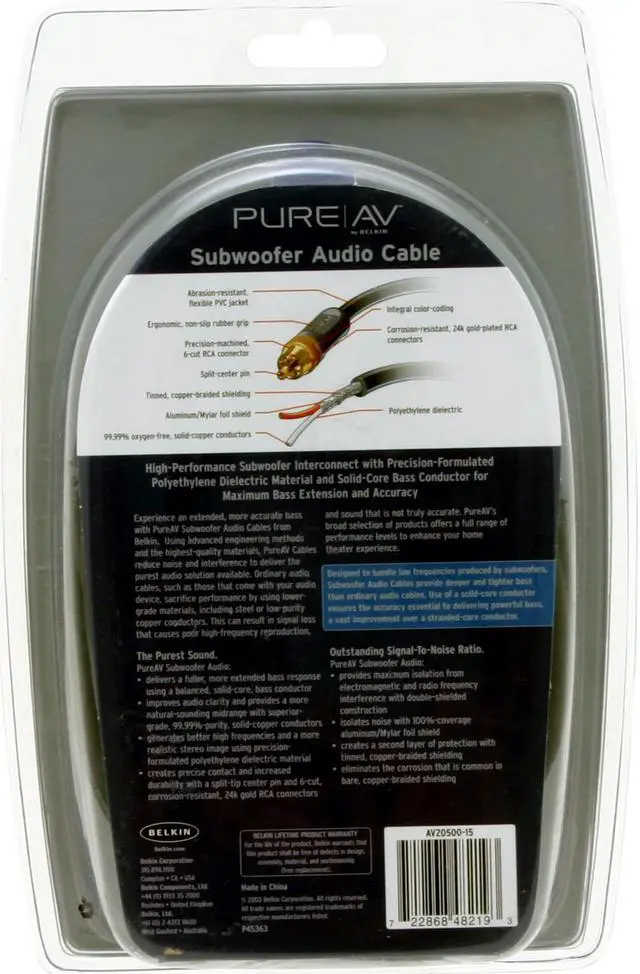 Alt view image 3 of 3 - BELKIN PURE AV AV20500-15 15 feet Subwoofer Audio Cable Male to Male