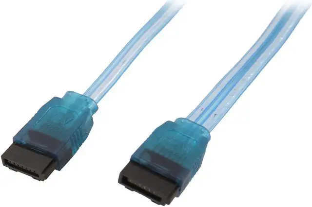 Main image of OKGEAR 18" SATA 6 Gbps Cable, Straight to Straight W/ Metal Latch, UV Blue, Backward Compatible 3 Gbps and 1.5 Gbps