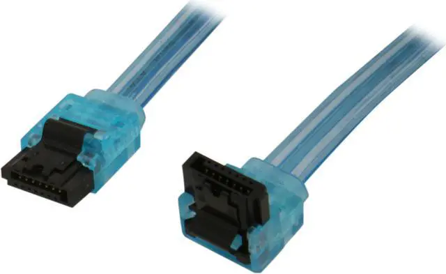 Main image of OKGEAR GC18AUBM12 1.5 ft. (18 in.) SATA 3.0 Cable with Metal Latch, Straight to Right Angle, UV Blue