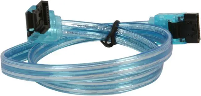 Alt view image 2 of 3 - OKGEAR GC18AUBM12 1.5 ft. (18 in.) SATA 3.0 Cable with Metal Latch, Straight to Right Angle, UV Blue