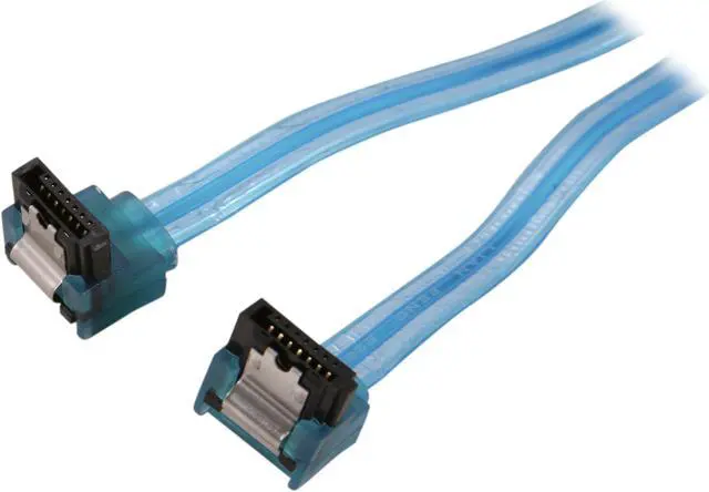 Main image of OKGEAR 18" SATA 6 Gbps Cable, Right Angle to Right Angle W/ Metal Latch, UV Blue, Backward Compatible 3 Gbps and 1.5 Gbps