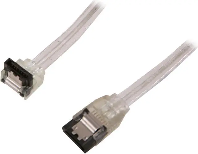 Main image of OKGEAR 24" SATA 6 Gbps Cable, Straight to Right Angle W/ Metal Latch, Silver, Backward Compatible 3 Gbps and 1.5 Gbps