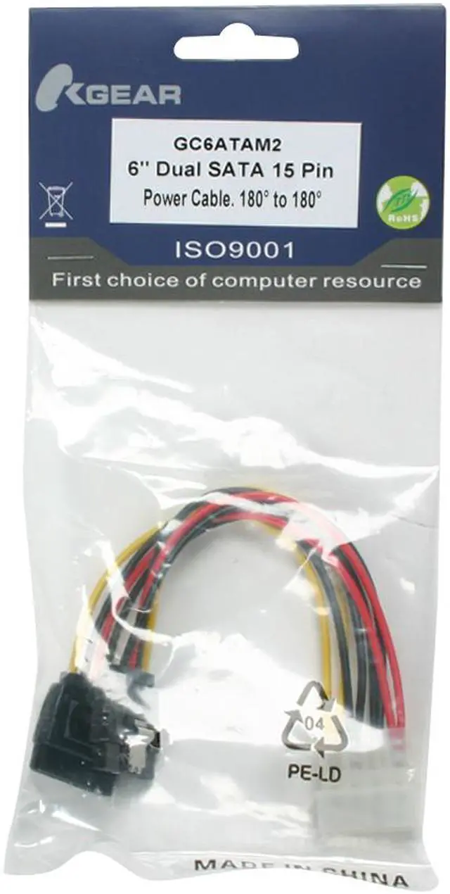 Alt view image 3 of 3 - OKGEAR GC6ATAM2 6 in. molex 4pin male to two 15pin SATA Power Cable