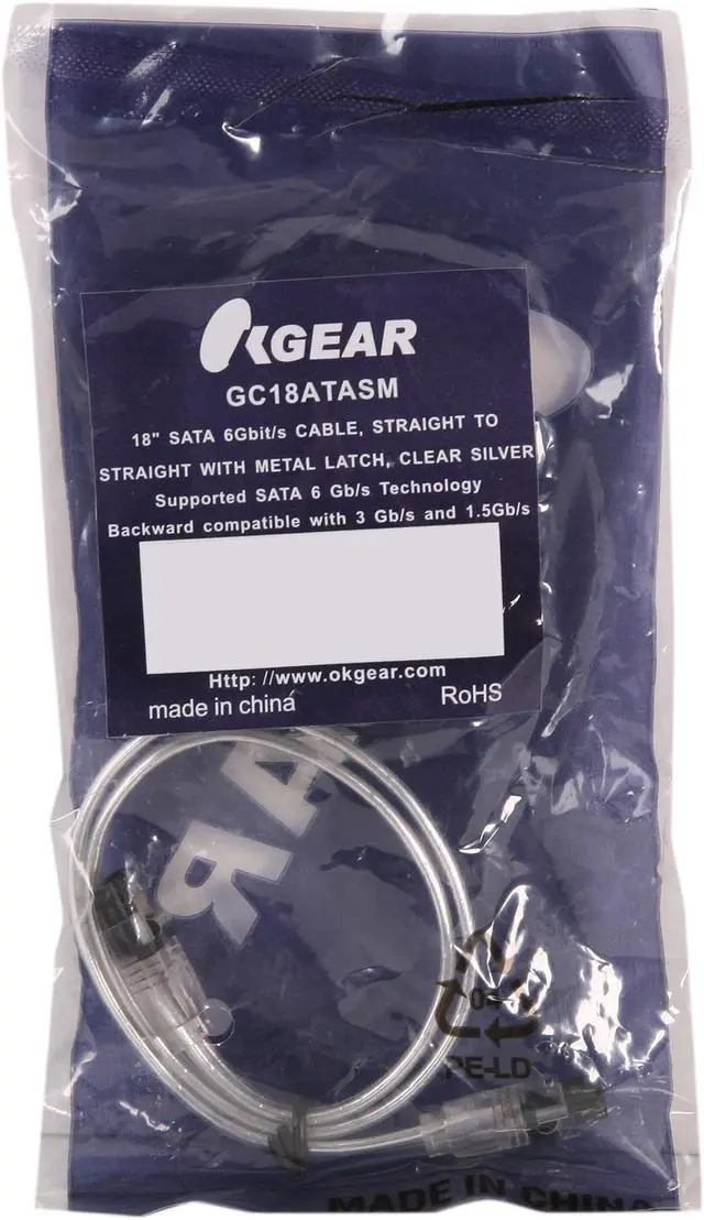 Alt view image 3 of 3 - OKGEAR 18" SATA 6 Gbps Cable, Straight to Straight W/ Metal Latch, Silver, Backward Compatible 3 Gbps and 1.5 Gbps - OEM