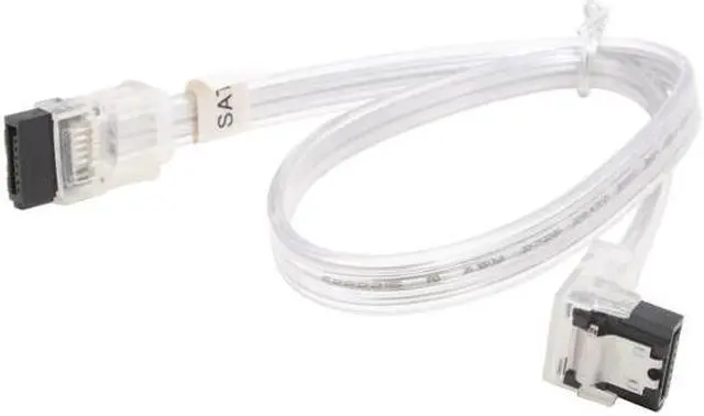 Main image of OKGEAR 18" SATA 6 Gbps Cable, Straight to Right Angle W/Metal Latch, Silver, Backward Compatible with 3 Gbps and 1.5 Gbps - OEM