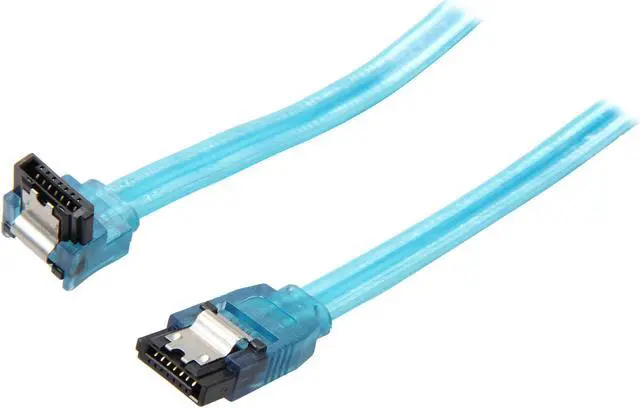Main image of OKGEAR 36" SATA 6 Gbps Cable, Straight to Right Angle, UV Blue, Backward Compatible with 3 Gbps and 1.5 Gbps - OEM