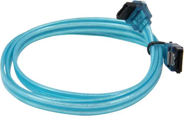 Alt view image 2 of 3 - OKGEAR 36" SATA 6 Gbps Cable, Straight to Right Angle, UV Blue, Backward Compatible with 3 Gbps and 1.5 Gbps - OEM