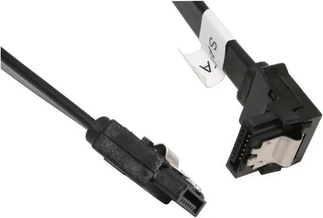 Main image of OKGEAR 10" SATA 6Gbps Cable, Straight to Right Angle W/ Metal Latch, Black, Backward Compatible with 3 Gbps and 1.5 Gbps