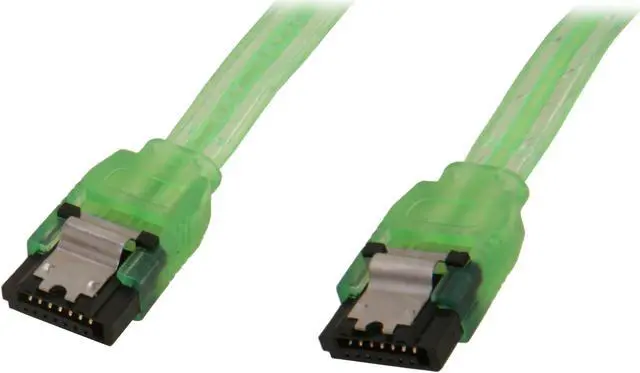 Main image of OKGEAR 18" SATA 6 Gbps Cable, Straight to Straight W, Metal Latch, UV Green, Backward Compatible 3 Gbps and 1.5 Gbps