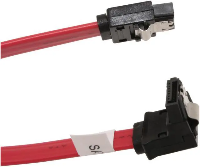 Main image of OKGEAR 18" SATA 6 Gbps Cable, Straight to Right Angle W/Metal Latch, Red, Backward Compatible with 3 Gbps and 1.5 Gbps