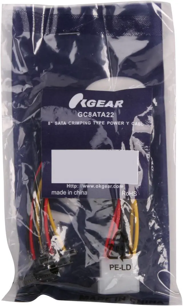 Alt view image 3 of 3 - OKGEAR GC8ATA22 8 in. SATA Power Cable