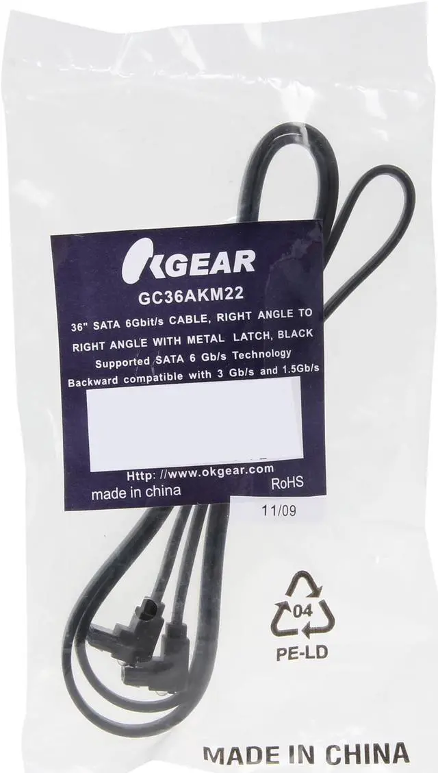 Alt view image 3 of 3 - OKGEAR 36" SATA 6 Gbps Cable, Right Angle to Right Angle, Black, Backward Compatible with 3 Gbps and 1.5 Gbps