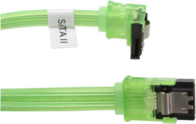 Main image of OKGEAR 18" SATA 6 Gbps Cable, Straight to Right Angle W/Metal Latch, UV Green, Backward Compatible with 3 Gbps and 1.5 Gbps