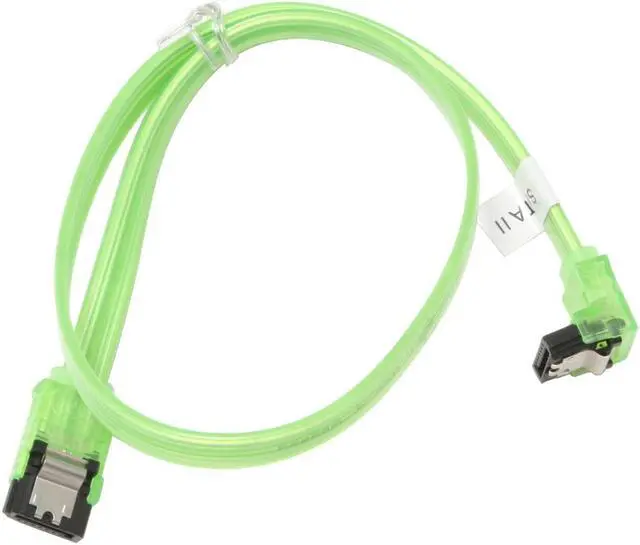 Alt view image 2 of 2 - OKGEAR 18" SATA 6 Gbps Cable, Straight to Right Angle W/Metal Latch, UV Green, Backward Compatible with 3 Gbps and 1.5 Gbps