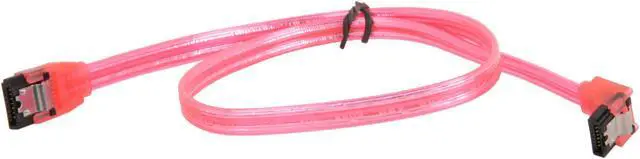 Alt view image 2 of 3 - OKGEAR 18" SATA 6 Gbps Cable, Straight to Right Angle W/ Metal Latch, UV  Red, Backward Compatible 3 Gbps and 1.5Gbps