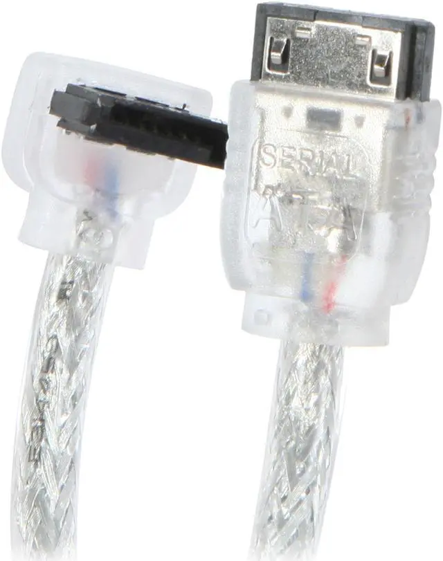 Main image of OKGEAR 18" SATA 6 Gbps Round Cable, Straight to Right Angle W/ Metal Shield, Silver, Backward Compatible with 3 Gbps and 1.5 Gbps