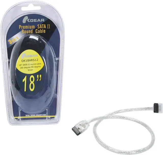 Alt view image 3 of 3 - OKGEAR 18" SATA 6 Gbps Round Cable, Straight to Right Angle W/ Metal Shield, Silver, Backward Compatible with 3 Gbps and 1.5 Gbps