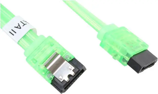 Main image of OKGEAR 24" SATA 6 Gbps Cable, Straight to Straight W/ Metal Latch, UV Green, Backward Compatible with 3 Gbps and 1.5 Gbps