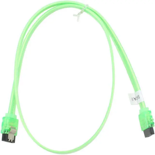 Alt view image 2 of 3 - OKGEAR 24" SATA 6 Gbps Cable, Straight to Straight W/ Metal Latch, UV Green, Backward Compatible with 3 Gbps and 1.5 Gbps