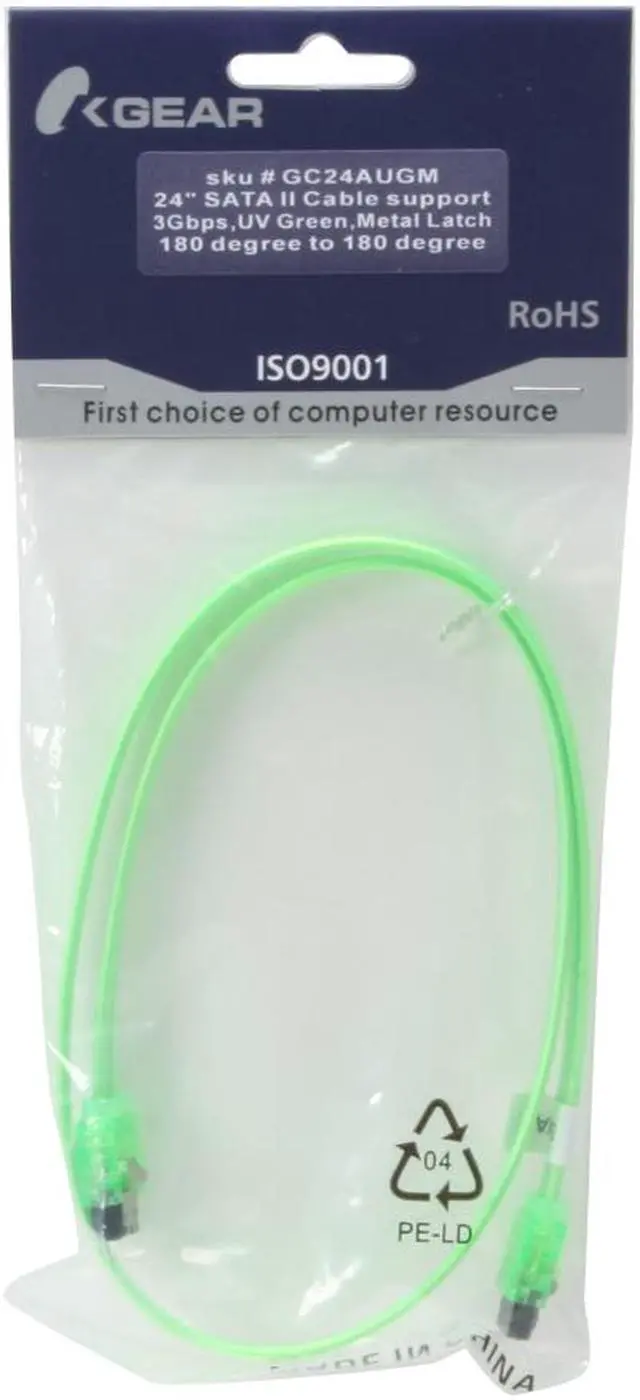 Alt view image 3 of 3 - OKGEAR 24" SATA 6 Gbps Cable, Straight to Straight W/ Metal Latch, UV Green, Backward Compatible with 3 Gbps and 1.5 Gbps