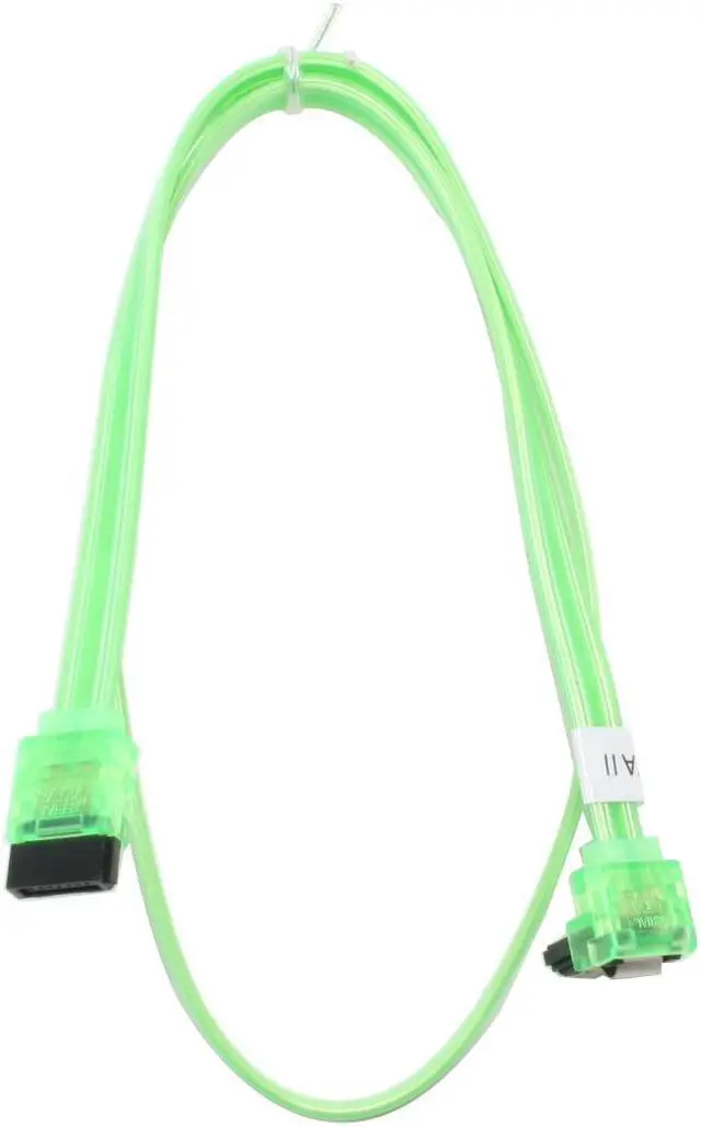 Alt view image 2 of 3 - OKGEAR 24" SATA 6 Gbps Cable, Straight to Right Angle W/ Metal Latch, UV Green, Backward Compatible 3 Gbps and 1.5 Gbps