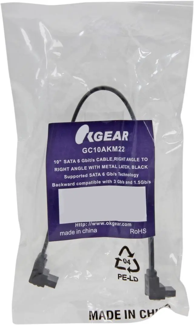 Alt view image 3 of 3 - OKGEAR 10" SATA 6Gbps Cable, Right Angle to Right Angle W/ Metal Latch, Black, Backward Compatible 3 Gbps and 1.5 Gbps