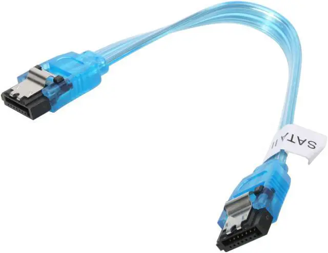 Main image of OKGEAR 6" SATA 6 Gbps Cable, Straight to Straight W/ Metal Latch, UV Blue, Backward Compatible with 3 Gbps and 1.5 Gbps