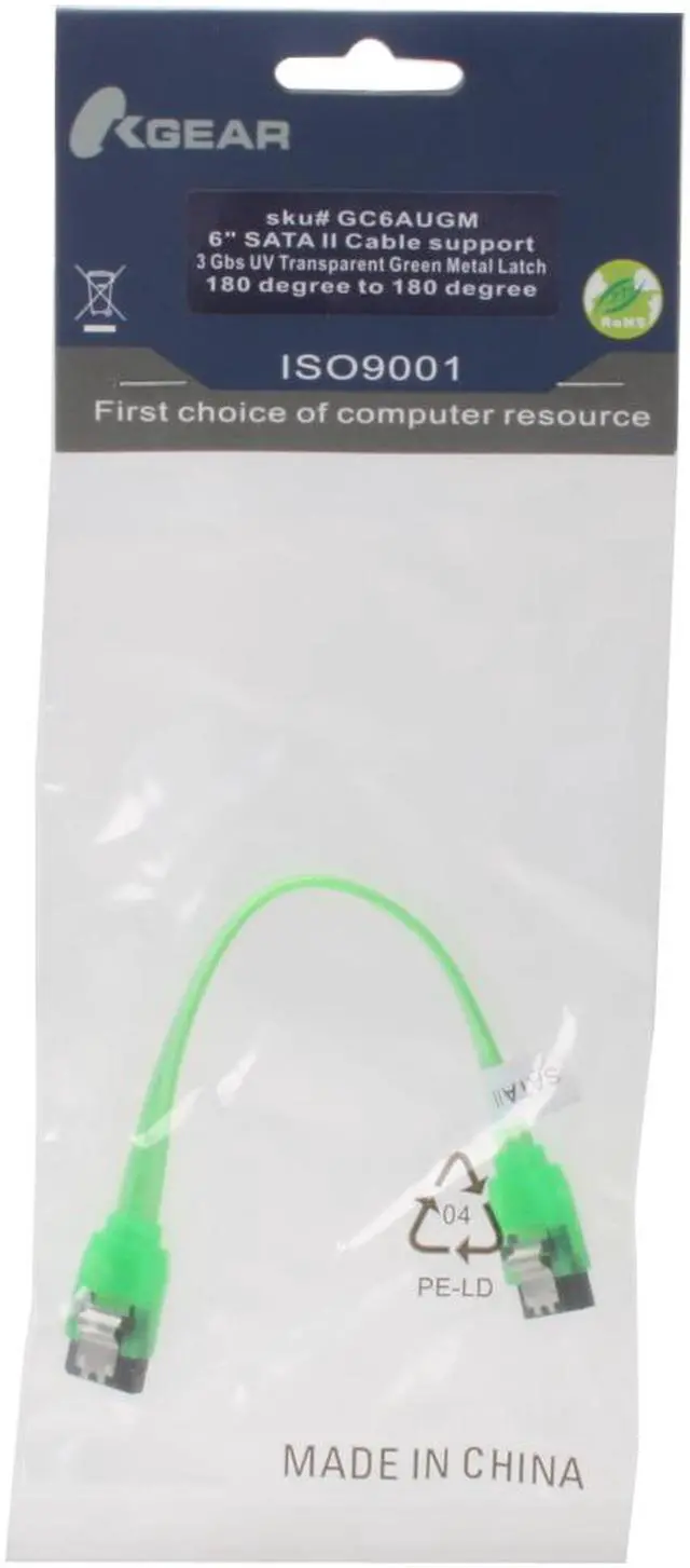 Alt view image 3 of 3 - OKGEAR 6" SATA 6 Gbps Cable, Straight to Straight W/Metal Latch, UV Green, Backward Compatible with 3 Gbps and 1.5 Gbps