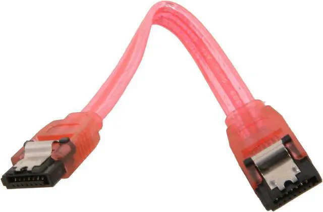 Alt view image 2 of 3 - OKGEAR 6" SATA 6 Gbps Cable, Straight to Straight W/ Metal Latch, UV  Red, Backward Compatible with 3 Gbps and 1.5 Gbps