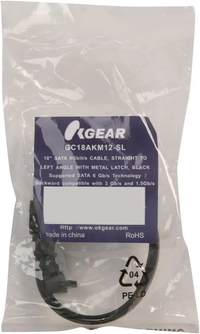 Alt view image 3 of 3 - OKGEAR 18" SATA 6 Gbps Cable, Straight to Left Angle with Metal Latch, Black, Backward Compatible 3 Gbps and 1.5 Gbps