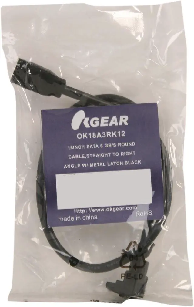 Alt view image 3 of 3 - OKGEAR OK18A3RK12 1.5 ft. Straight To Right Angle W/ Metal Latch SATA 3.0 Cable